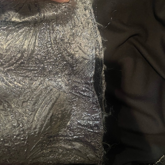 Xscape Metallic Gray Off-Shoulder High-Low Ruffle Gown - Picture 14 of 16